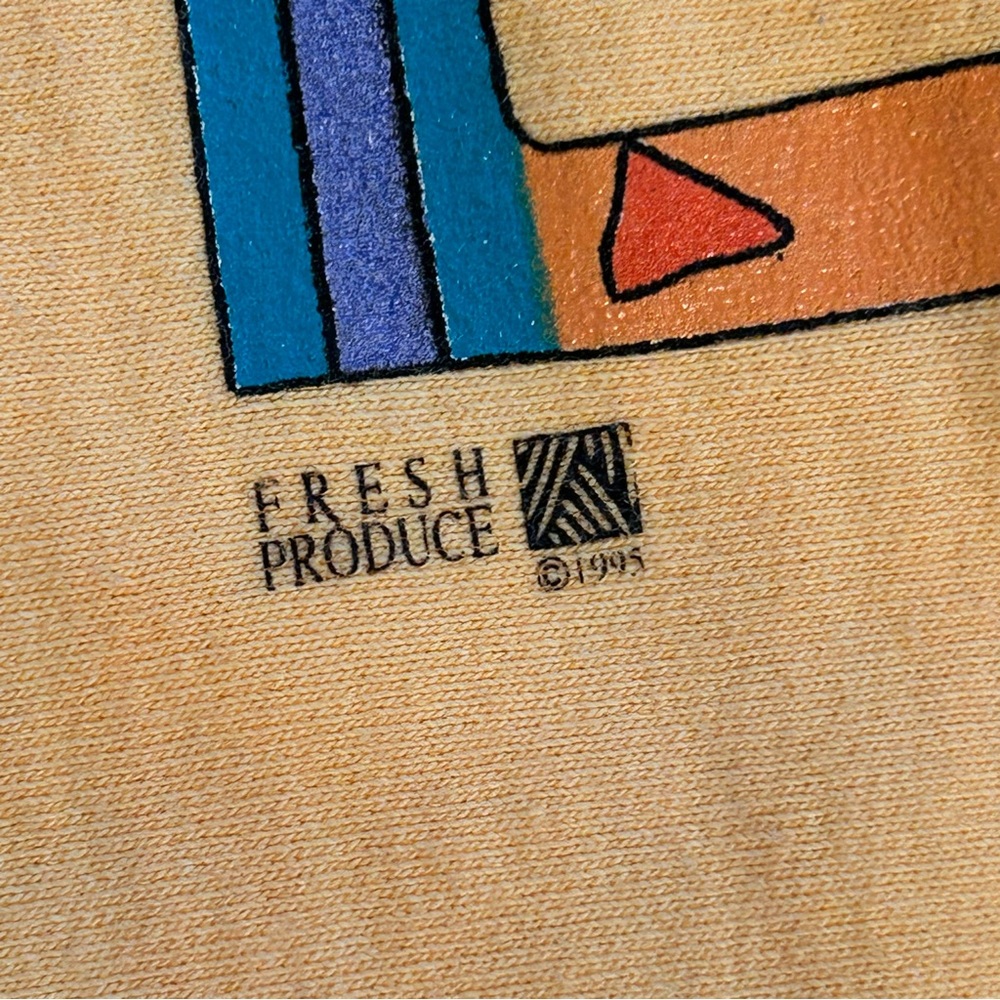 1995 Colorblock Fish Sweatshirt V Neck Nautical Graphic Yellow 90s Vintage XL - Picture 6 of 8